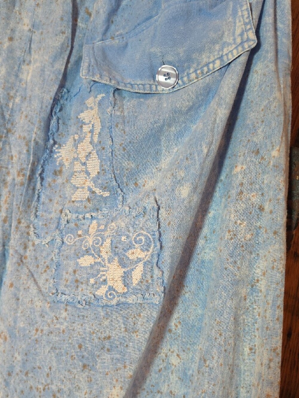 147p Genie Cross Stitch Pants Light Blue Women's Wide-Leg Cargo Linen Pants - Picture 15 of 16
